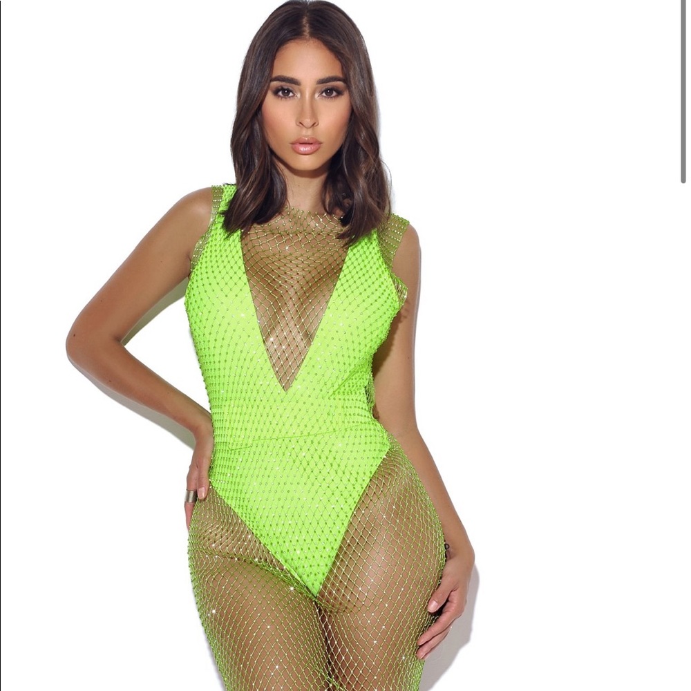 💚💛. Neon Fishnet Diamond  cover up swimwear